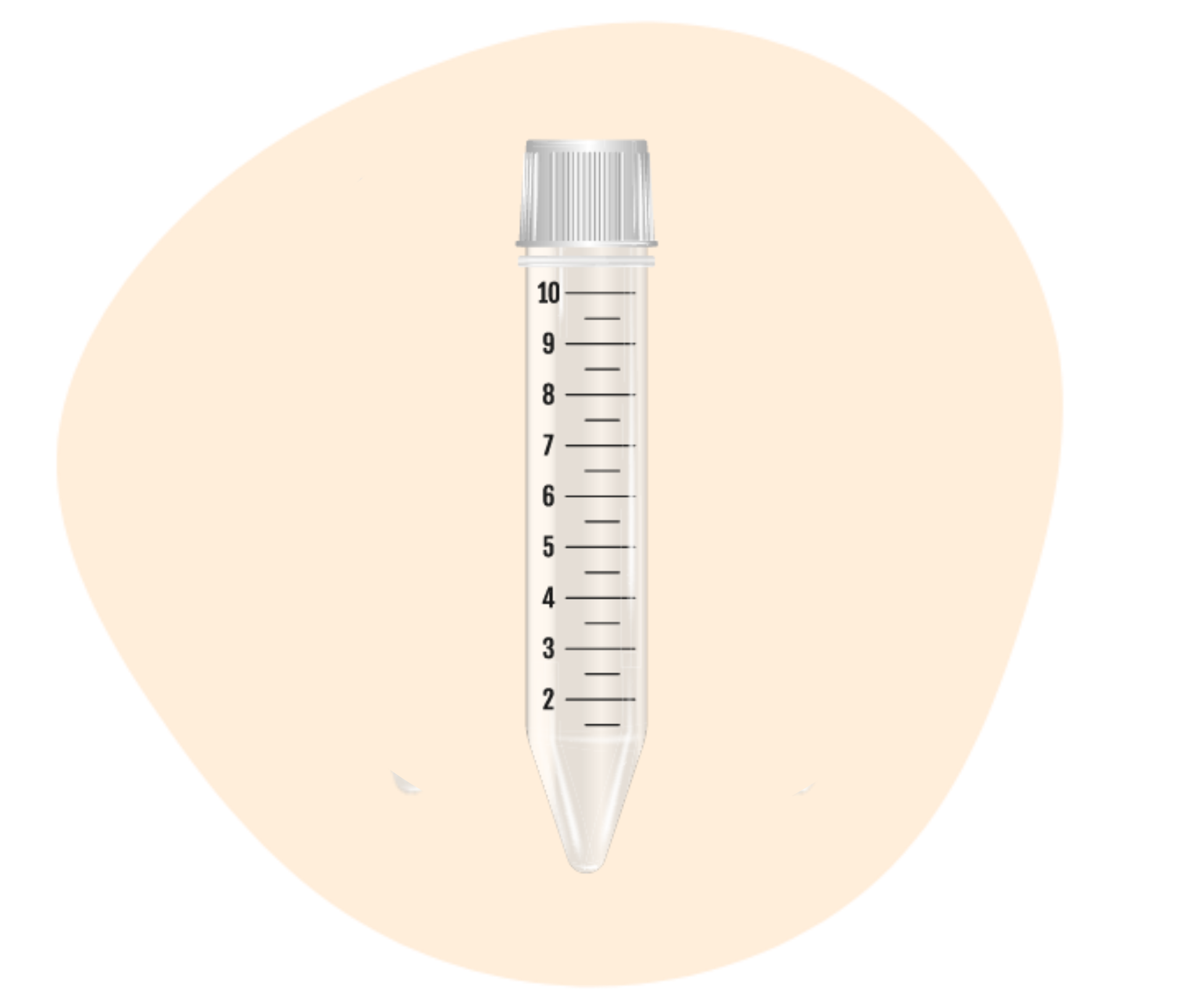 A clear plastic conical centrifuge tube with measurement markings.
